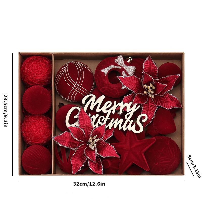 

38 шт./коробка Рождественские шары Украшения Подвесные цветы Бант Лента Звезды Верхушки для елки Рождественское украшение для дома Новый год 2026 вино красного
