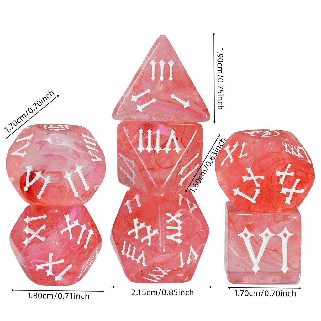 Roman Digital Dice 7pcs Polyhedral Dice Set for Table Game DND TPRG, as Gift and Collection