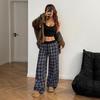 Loose Relaxed Fit Straight Cut Pinstripe Patchwork High Waist Draped Casual Athletic Pants