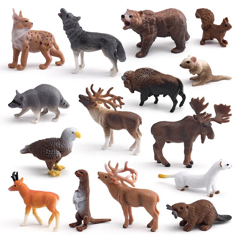 Wildtier-Modellset für Kinder: Rentier, Polarfuchs, Braunbär, Luchs, Biber, Weißkopfseeadler, Malaiischer Tapir