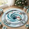 Indoor Decorative Floor Covering Round 3D Christmas Rug, Vortex Optical Illusion Area Santa Snowman Staircase Quiet Play Mat for Kids Depth