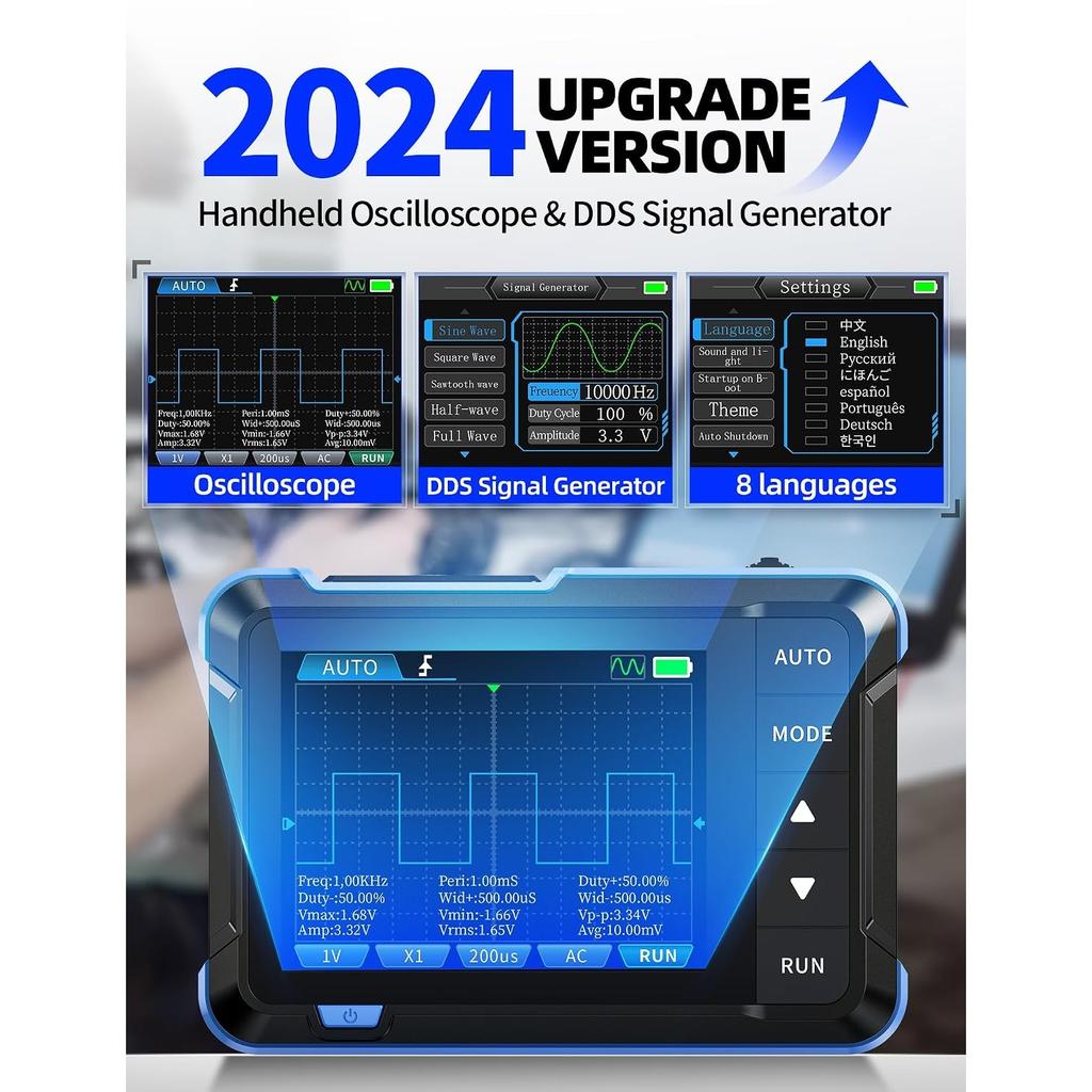 DSO153 Oscyloskop ręczny 2 w 1 / Generator sygnału DDS, Cyfrowy przenośny oscyloskop samochodowy z ekranem TFT 2,8 cala, Pasmo 1 MHz