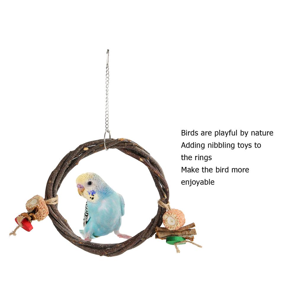 Wooden Bird Swing Perch Branch Woven   Colorful Food Colou    Hanging Swing Toy for   Pet Bird