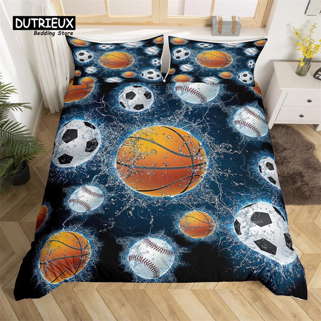 Soccer Field Duvet Cover King Queen Football Comforter Cover Soccer Sports Bedding Set Microfiber Sport Theme Bedspread Cover