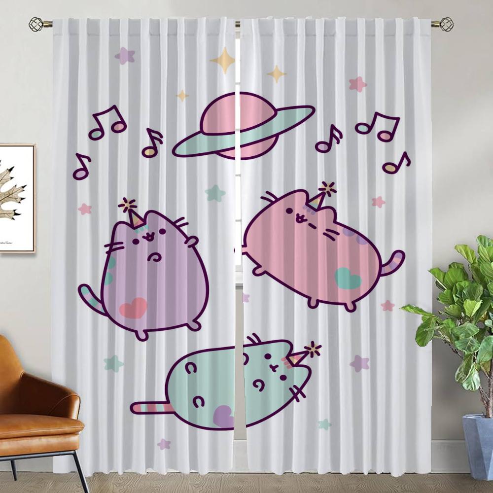 

Pusheens Kitchen Curtains for Living Room Curtain Partition Tulle for Bedroom Home Interior Curtains 2 Pieces Blackout Elegant W86xH137cmx2pcs-CL