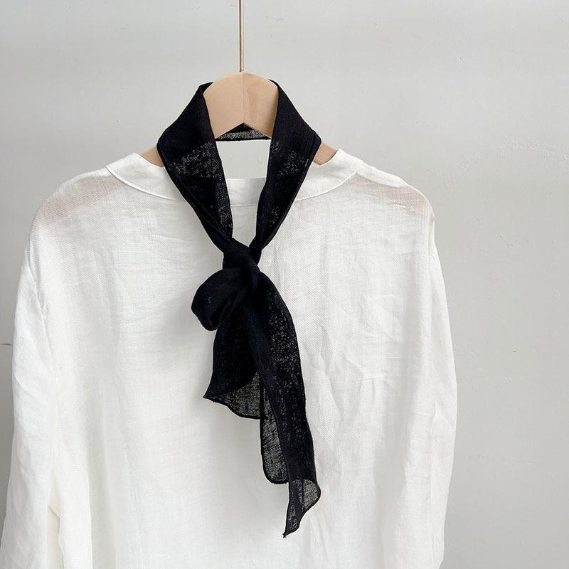 Retro Rain And Dew Striped Small Bow Tie Literary Versatile Women'S Summer Neck Protection Scarf Accessories Silk Korean Version
