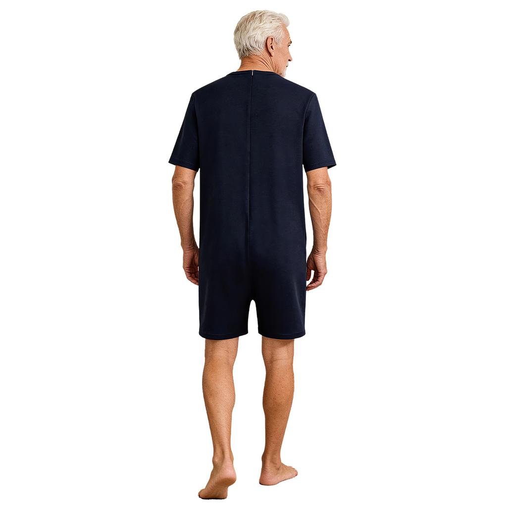 Women’s Special Needs Adaptive Romper Short Sleeve Shorts Bottom Back Zipper Bodysuit with Feeding Tube Access for Daily Care