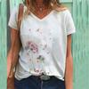 Floral Print T-shirt V-neck Print Women's Short Sleeved T-shirt Top