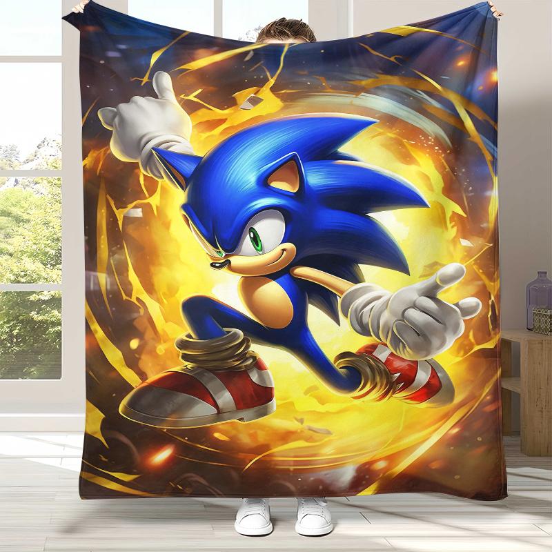 Retro S-Sonic Cartoon Game Flannel Blanket,Ultra Soft Warm Plush Throw for Home Bedroom Bed Sofa Cover Camping Picnic Gift