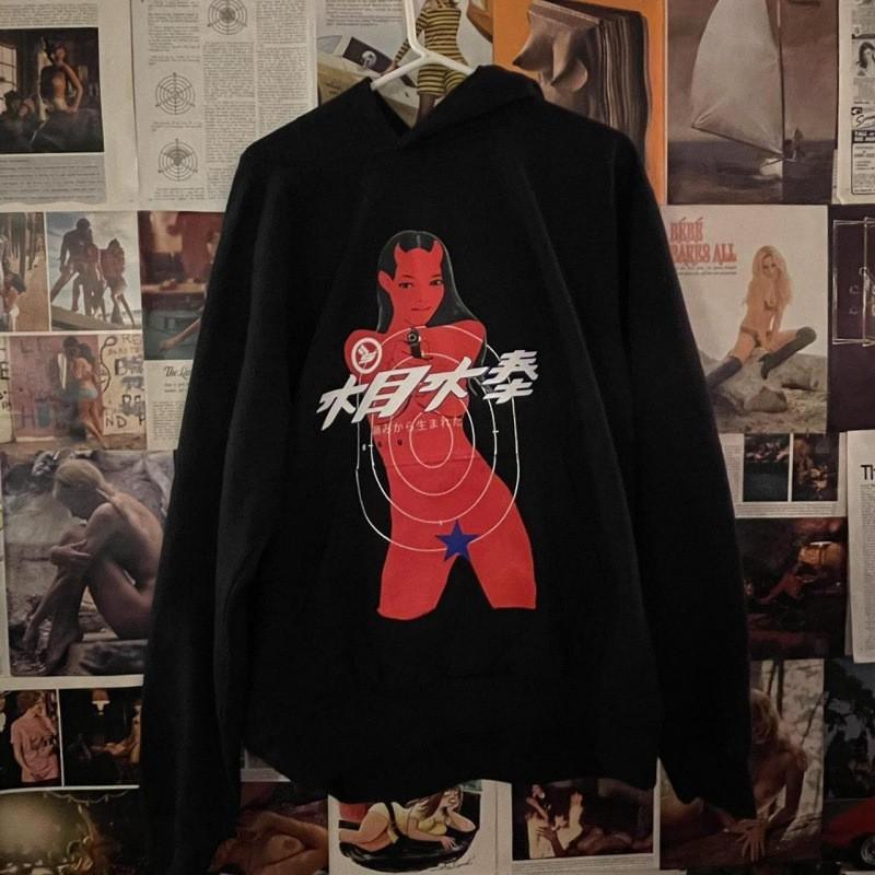 Womens Y2K Streetwear Hoodie Abstract Print Loose Fit Long Sleeve Sweatshirt Teens