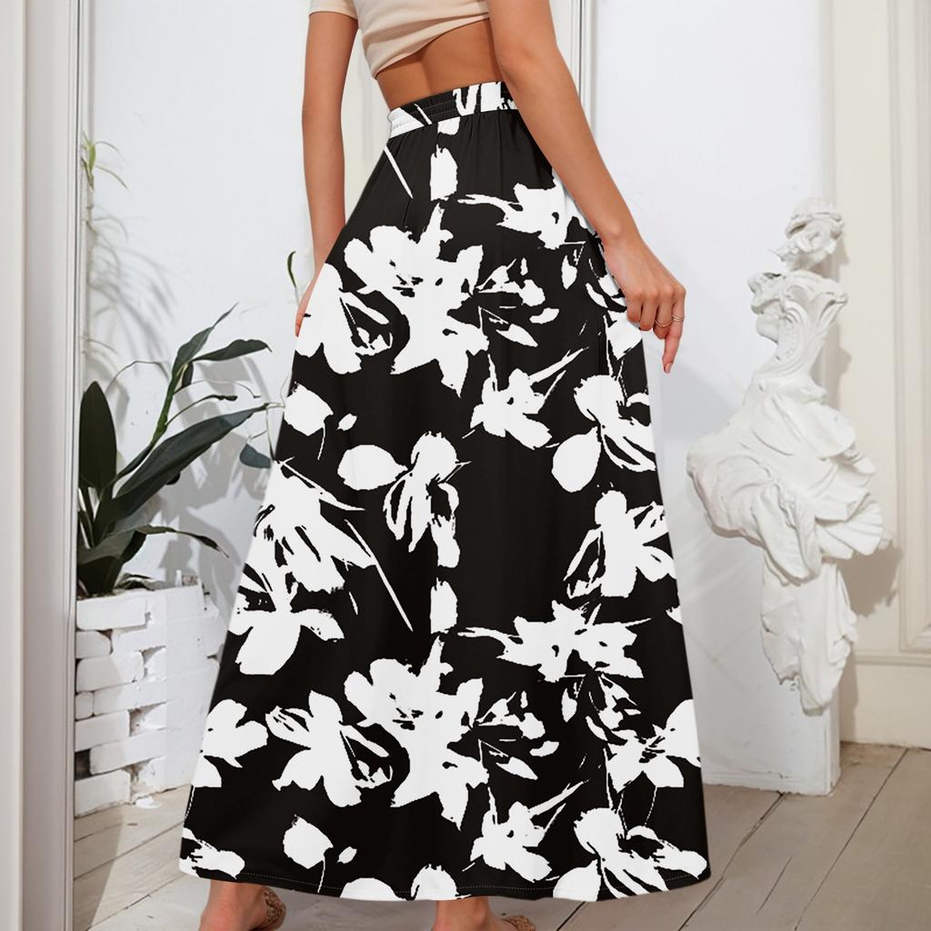 Women's Flowy Flared Ruffle Hem A Line Maxi Skirts Elastic Waist Elegant Tiered Layer Boho Long Skirts