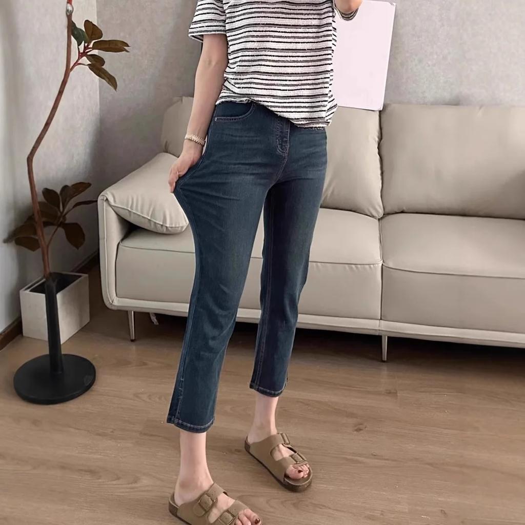 Tencel Eisseide High Waist Straight Leg Jeans Damen Übergröße Sommer Dünn Kleine Figur Schlankmachend Neunröhren Zigarettenhose