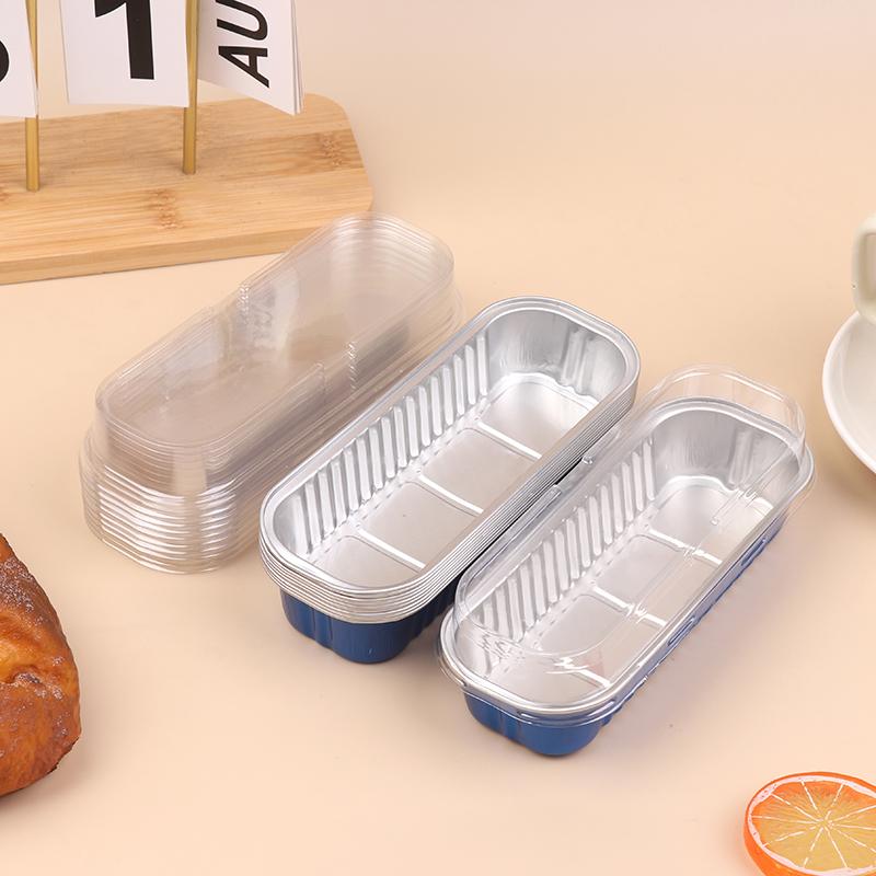 10Pcs Mini Loaf Baking Pans With Lids Rectangle Aluminum Foil Baking Box Cake Pan Muffin Liners Cups Baking Tray Bakeware