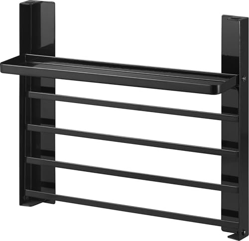 Yamazaki Tower Washing Machine Storage Rack, 2-Tier Magnetic Folding Shelf, Black, Dimensions: W41 x D26 x H36.5cm (W x D x H), Model 1718