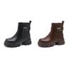Round Heel Leather Martin Boots Women's Versatile British Skinny Boots Retro Platform Short Boots Fashion Chelsea Boots