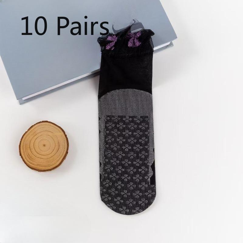 10 Pairs of Female Spring and Summer Thin Loose Lace Lace Breathable Non Slip Moon Socks