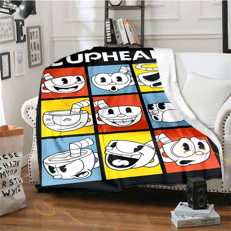 Playroom Cuphead and Mugman Pattern Flannel Blanket Cozy Bed Blanket Lightweight Soft Throw Blanket Sofa Quilt for All Seasons