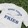 Vintage 90s Style Hide Your Fries Funny Seagull Graphic TShirt Quirky Playful Sea Gull Design Cartoon T Shirt Casual Fashion Tee