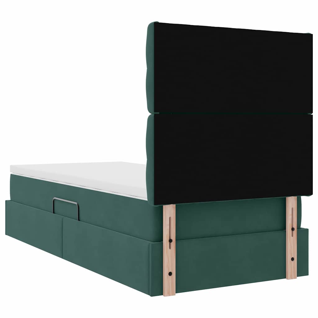 Storage Bed with Mattress Dark Green 100 X 200 Cm Velvet
