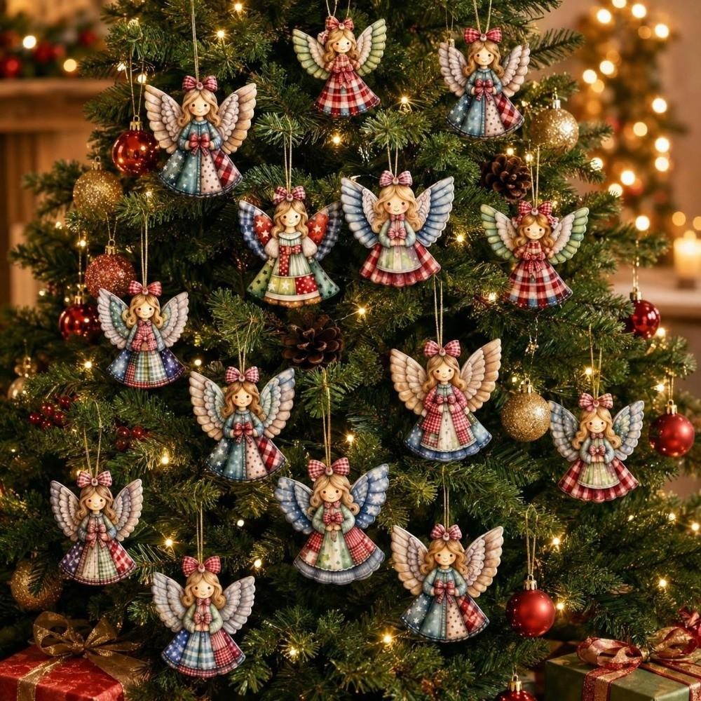 12 pièces Décoration Sapin de Noël Design Coloré Pendentif en Bois en Forme de Fille Décoration de Maison Décoration de Noël Hiver