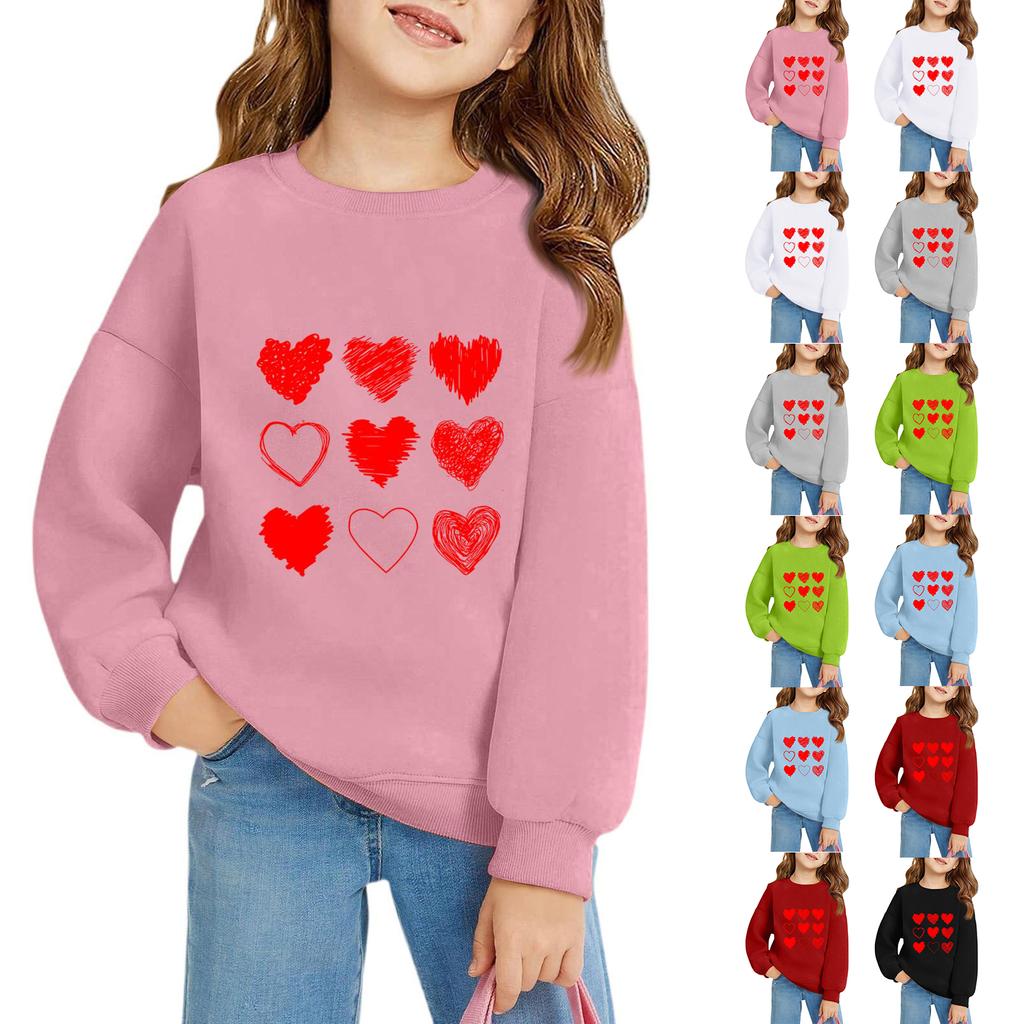 Girls Round Neck Pullovers For Kids Printed Baby Tops Valentine's Day