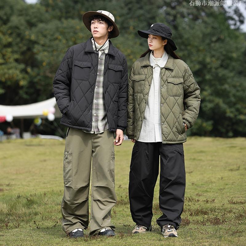 Padded-on Men's Winter Thin Casual Loose Padded Shirt Versatile Retro Rhombus Quilted Small Padded Jacket Top