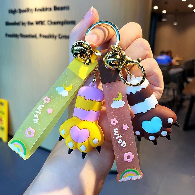 Cute Resin Cat Paw Keychain With Rainbow Strap For Car Keys Bags And
