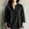 Women's Casual Loose Fit Stand Collar Blouse with Side Buttons