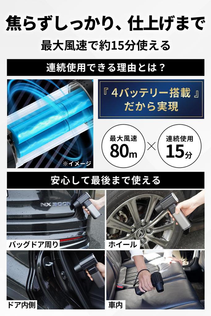 Von Car Wash BLEAR Autowäsche Elektrisch Luft USB 4 Luftstromstufen [Überwachte Profis] Gebläse, Staubwedel, Leistungsstark, Kabellos, Typ-C Wiederaufladbar,