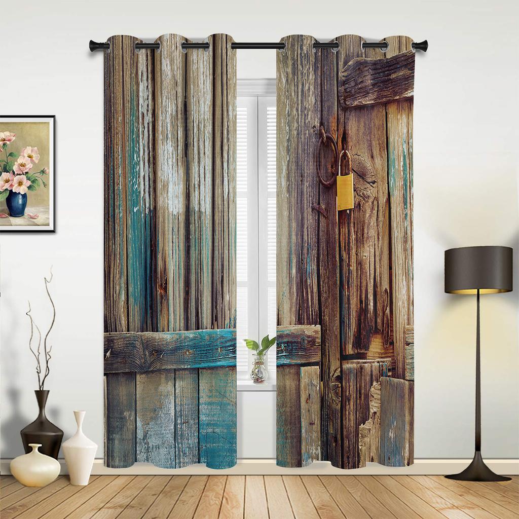 Holztür Retro Vorhänge für Schlafzimmer Wohnzimmer Vorhänge Küche Kinderzimmer Fenster Vorhang Moderne Heimdekoration