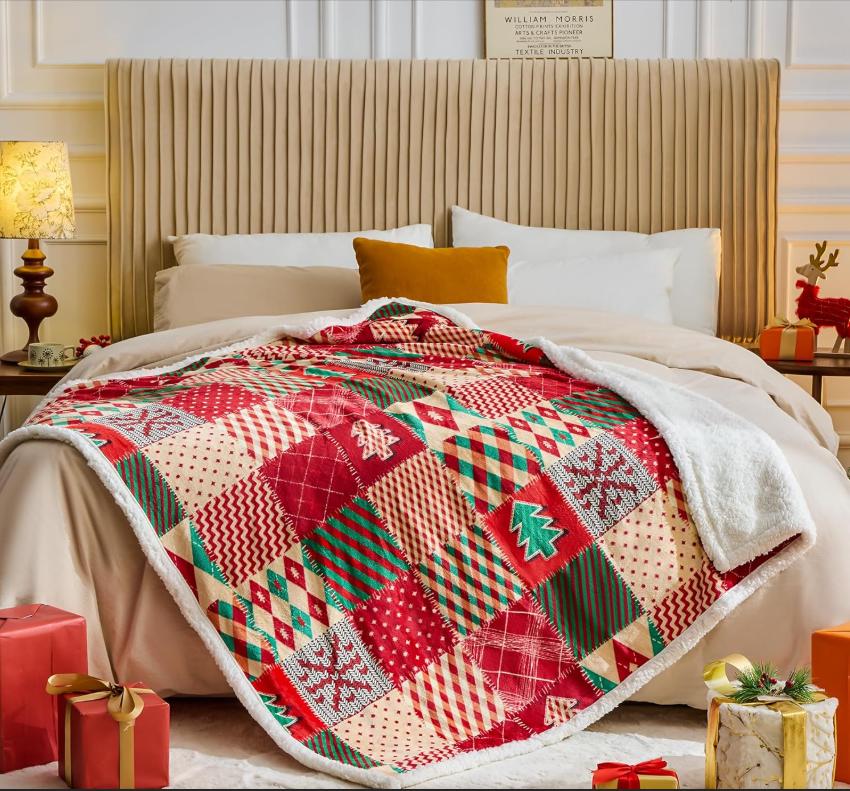 Christmas Blanket Christmas Decorations Gifts for Women Sherpa Flannel Fleece Winter Holiday Blanket Fluffy Cozy Soft Christams