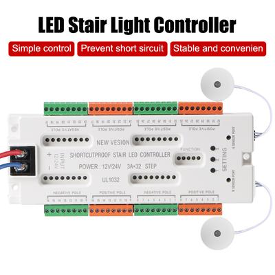 Veilleuse d'escalier LED avec détecteur de mouvement pour escaliers, contrôleur anti-court-circuit 32 canaux DC12V/24V