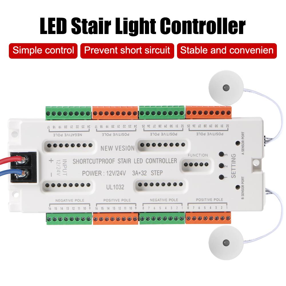 32 Channels DC12V/24V Stair LED Motion Sensor Light for Stair Light Prevent Short Circuit Controller Automatic Indoor Stairway Ladder Night Light