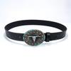Men'S Western Denim Belt Bull Head Retro Punk Pu Wide Belt