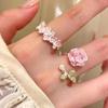 Spring Pink Mist Camellia Stackable Open Ring - Enamel Craftsmanship and Unique Design