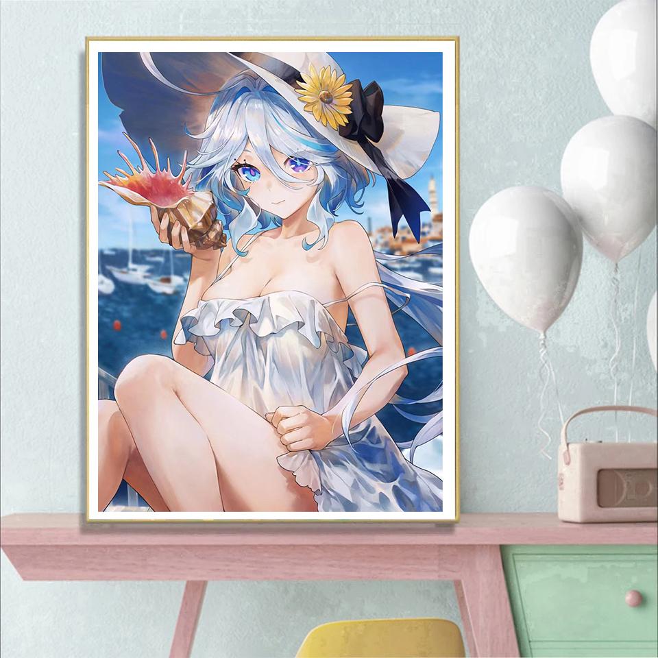 5D DIY Cartoon Diamond Painting Kit Cartoon Girl Cross Rhinestone Embroidery Beach Handmade Diamond Mosaic Art Renovation Gift