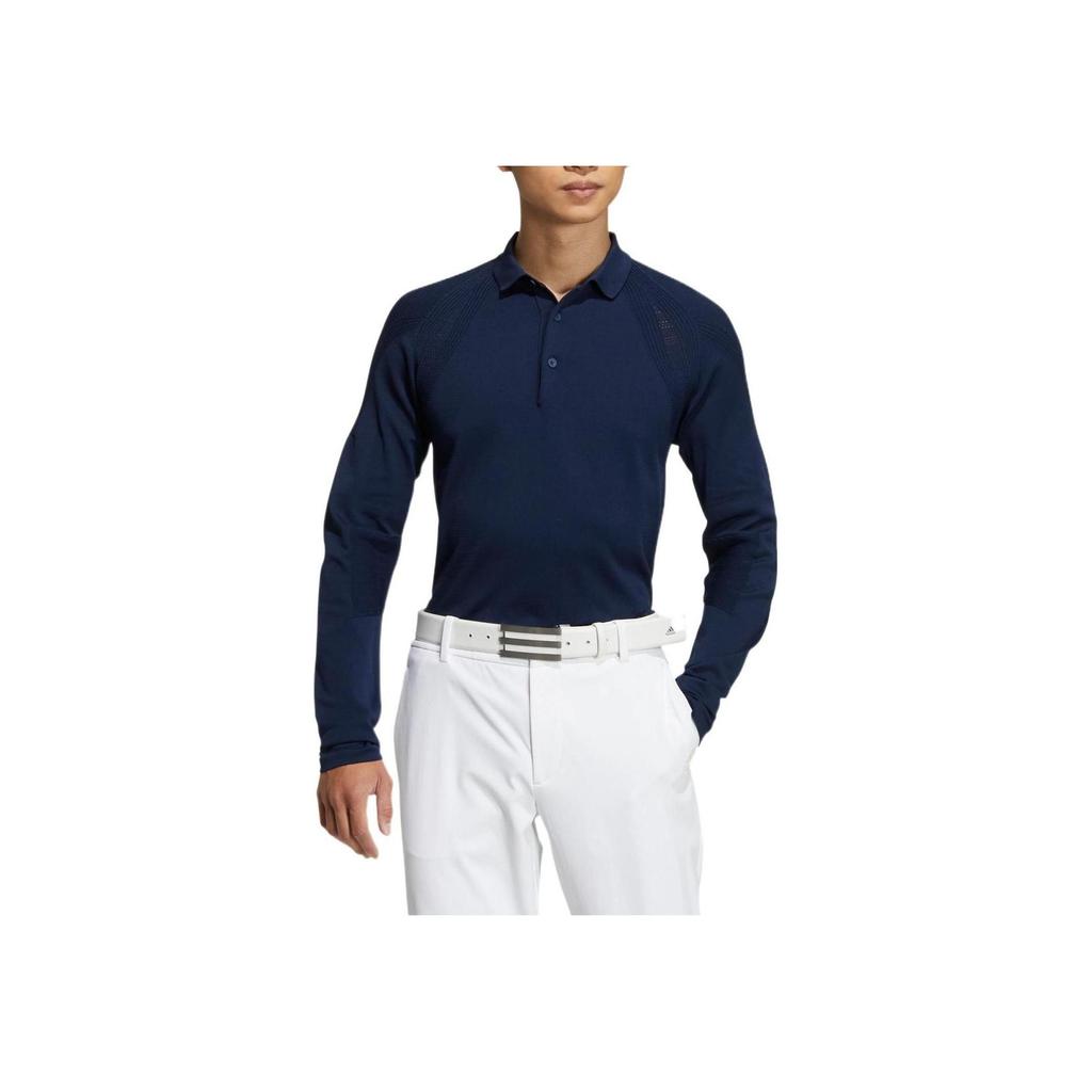 Adidas Knit Long Sleeve Polo With Raglan Sleeves And Three-Button Placket Men Tops Blue HG1657
