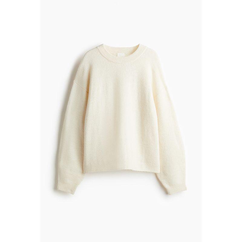

HM Women s Clothing Wool Knitwear Autumn Fashion Casual Drop-Shoulder Long-Sleeve round Collar Overpull 0983240 Cream 042 170/104(L)