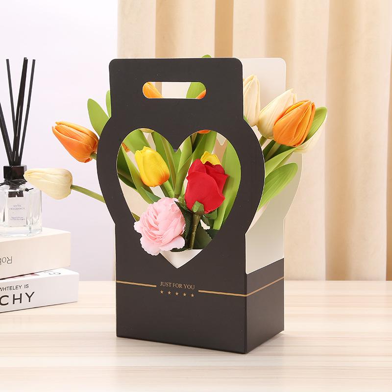 Mother's Day Handheld Flower Basket Hollow - Hearted Flower Arrangement Boxes: Ideal Gift Boxes for Florists and Flower Bouquets On Festive Occasions