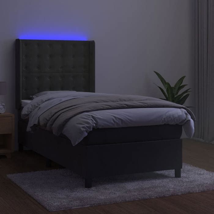 Exclusive House - Slatted Bed Base Mattress and LED Dark Grey 100x200 Cm