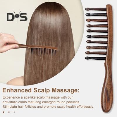 Peine de madera de sándalo para masaje del cuero cabelludo, con dientes anchos, antiestático, para el crecimiento del cabello, para hombres y mujeres, cepillo masajeador de cabeza, peine manual de madera Gua Sha(Color aleatorio)