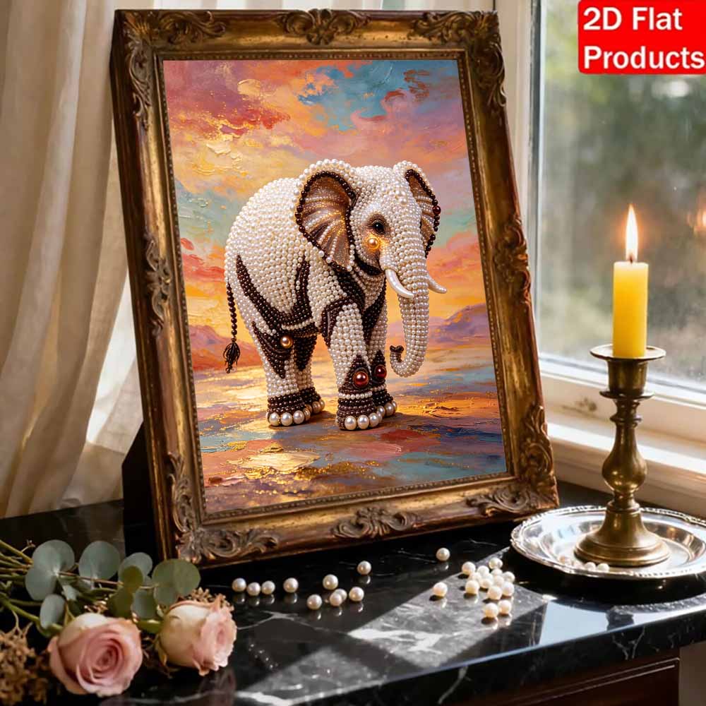 Perlenmalerei DIY-Set Rahmenloses Elefantenleinwand Glänzende Perlenkunst Kreatives Bastelset für Schlafzimmer Wohnzimmer Dekoration