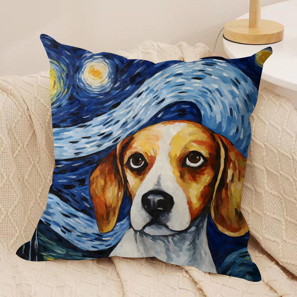 Cartoon Sternenhimmel Hund Kissenbezug Seidiger Kurzer Plüsch Doppelseitig Bedruckter Kissenbezug für Sofa Alle Jahreszeiten Heimdekoration Geschenk