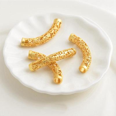 Gold-Plated Floral Pattern Chinese Style Bent Tube Bangle Bracelet Bead Cover DIY Accessories