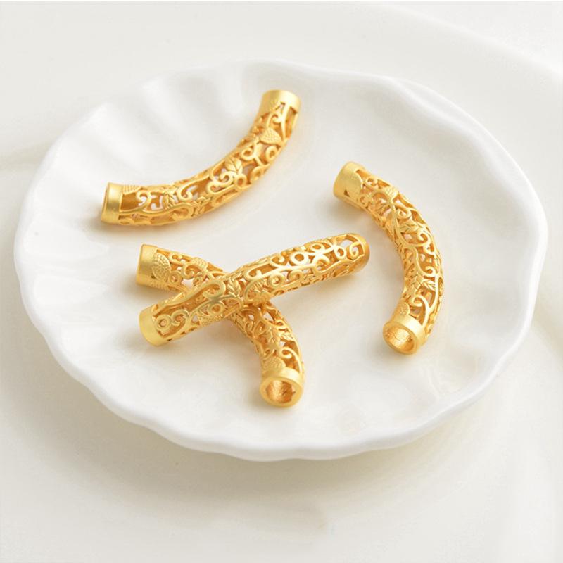 Gold-Plated Floral Pattern Chinese Style Bent Tube Bangle Bracelet Bead Cover DIY Accessories