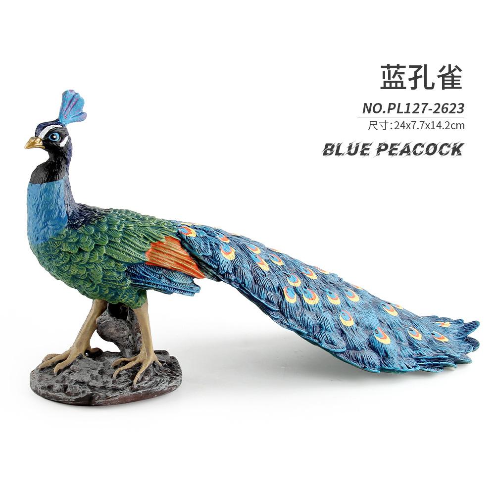 Simulation Animal Peacock Model Blue-Green-White Peacock Static Decorative Desktop Ornament Toy