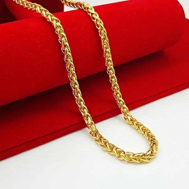 24K Gold, AU999 real gold necklace for men's and women's gold fashionable jewelry, hollow Thai chain