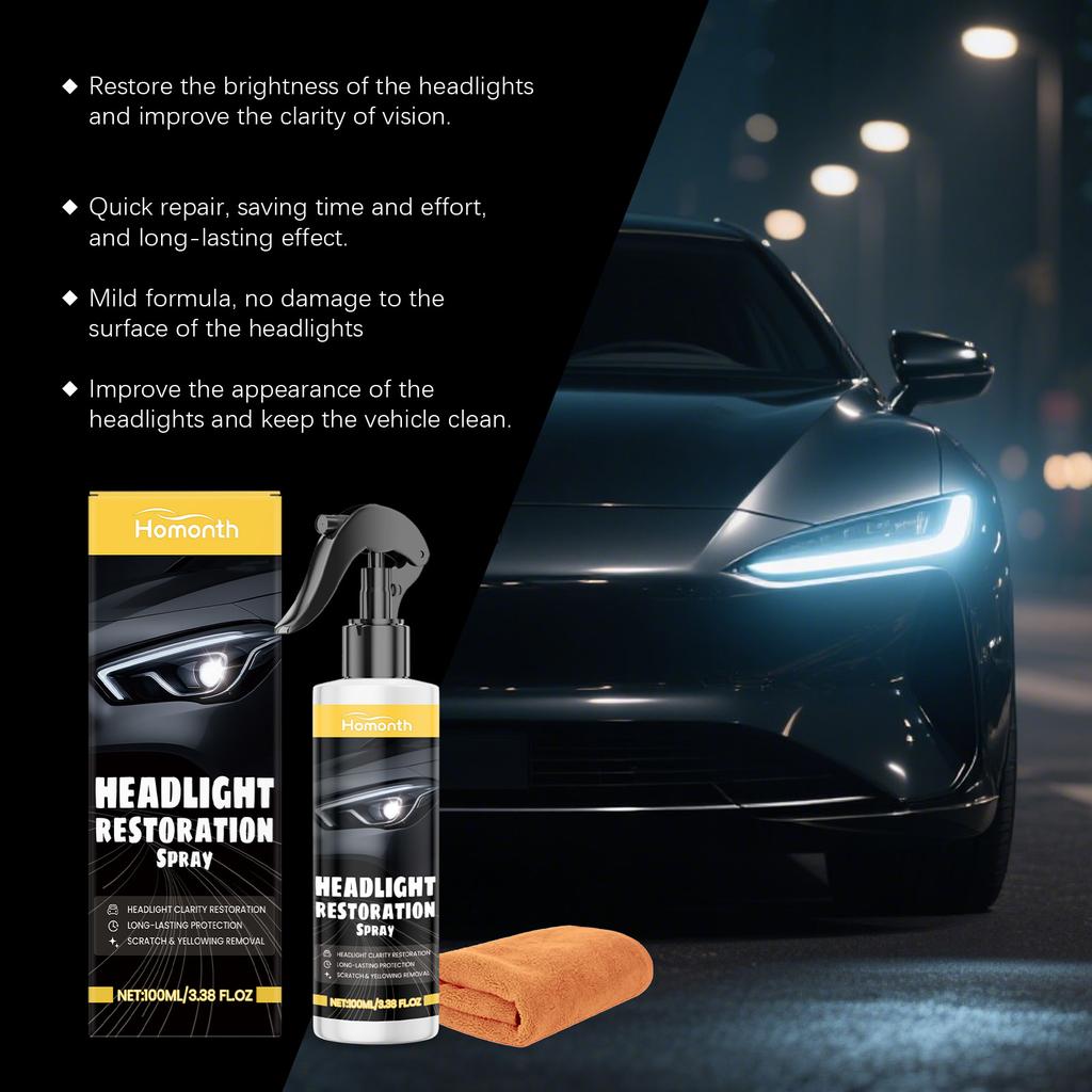Headlight Care Kit 100ml Restores Lighting Effect Improves Night Driving Safety Anti Dust Polish Spray with Towel Night Drive