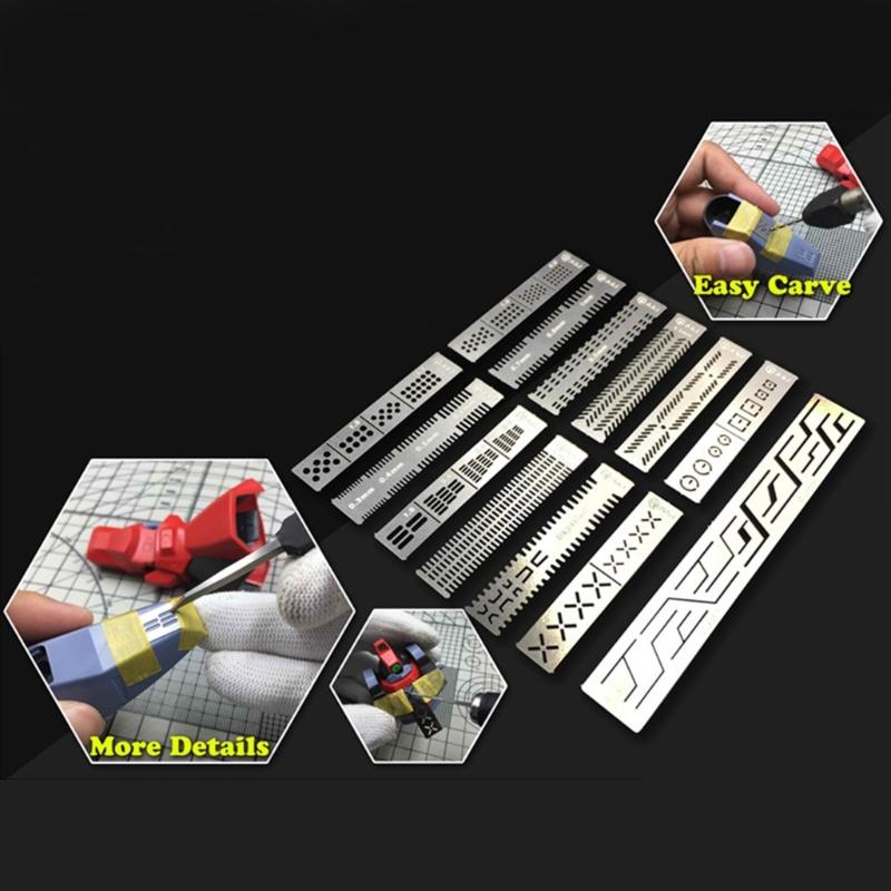 12 In 1 Steel Carving Ruler  Drill Hole Detailers Scribes Line Stencil For Model Detailing Precise Craft Tool