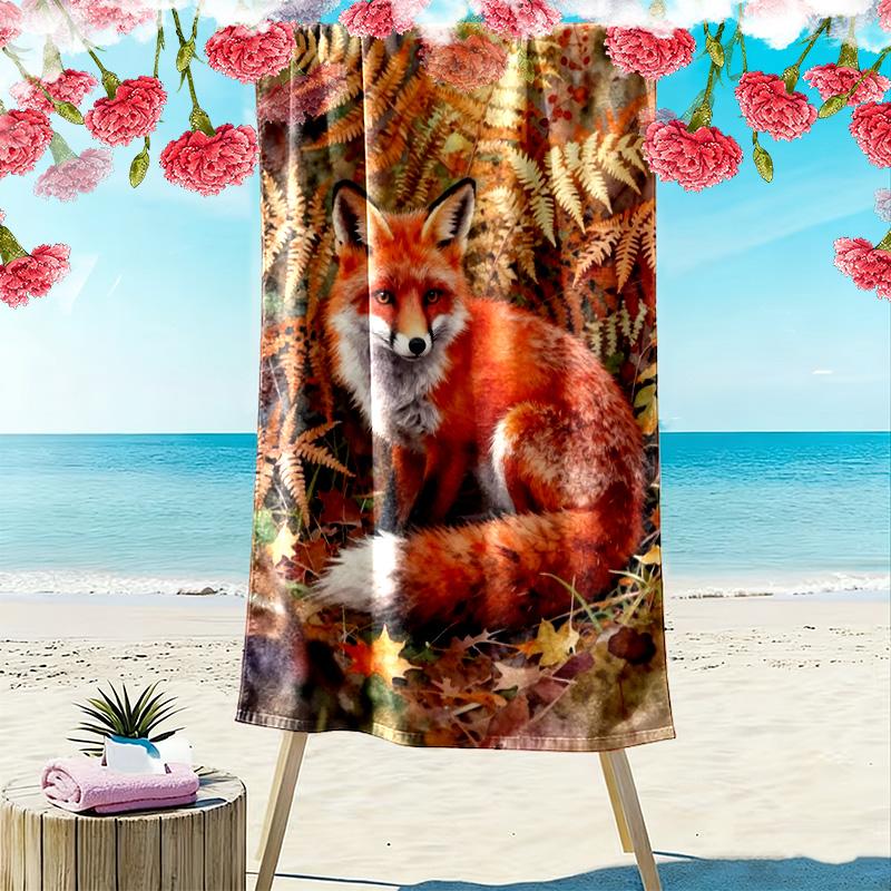Fox Art Print Beach Towel, Large Soft Quick Dry Towel for Beach Camping Swimming